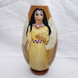 Native American Gourd Vase Angel Scripture Signed